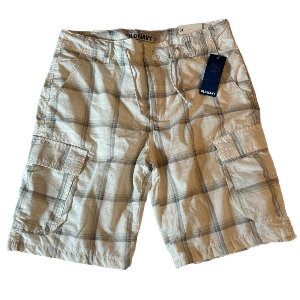 NWT Vintage Old Navy Swim Trunks, white plaid, Size 34